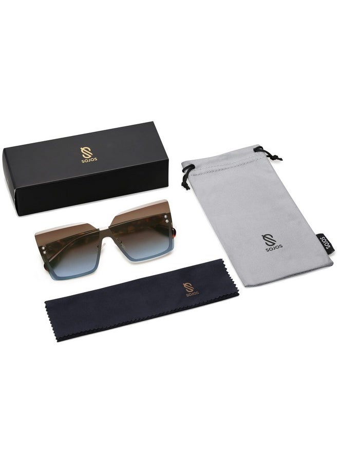 Sojos Trendy Square Oversized Sunglasses Womens Big Rimless Uv400 Ladies Shades Sj1160, Brown Gradient Blue Lens/Tortoise Temples  - Image 5