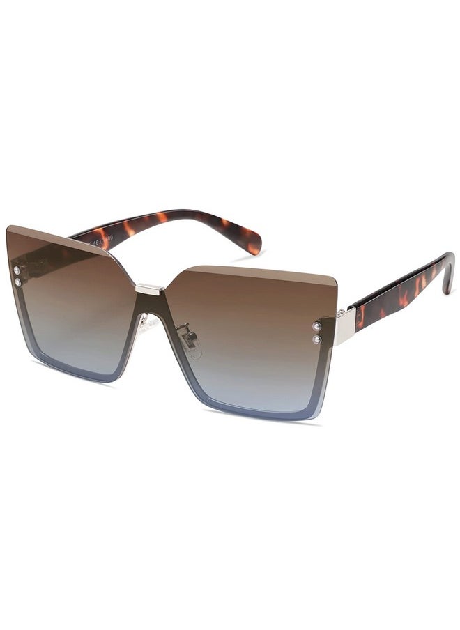 Sojos Trendy Square Oversized Sunglasses Womens Big Rimless Uv400 Ladies Shades Sj1160, Brown Gradient Blue Lens/Tortoise Temples  - Image 1