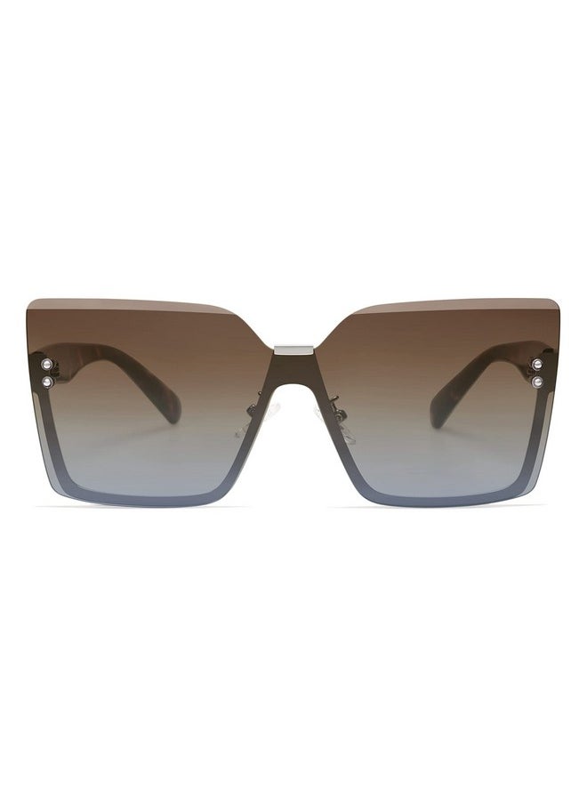 Sojos Trendy Square Oversized Sunglasses Womens Big Rimless Uv400 Ladies Shades Sj1160, Brown Gradient Blue Lens/Tortoise Temples  - Image 3