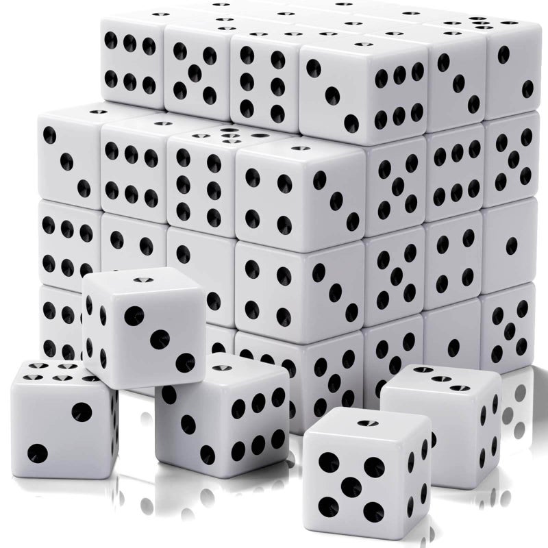 Rerdeim 60 Pieces Standard Dice 16mm Bulk White Opaque Black Pips Six Sided Dice Set for Rolling Group Event Board Games Classroom Math - Image 3