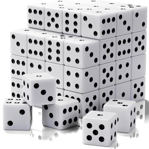 Rerdeim 60 Pieces Standard Dice 16mm Bulk White Opaque Black Pips Six Sided Dice Set for Rolling Group Event Board Games Classroom Math - Image 1