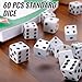 Rerdeim 60 Pieces Standard Dice 16mm Bulk White Opaque Black Pips Six Sided Dice Set for Rolling Group Event Board Games Classroom Math - Image 4