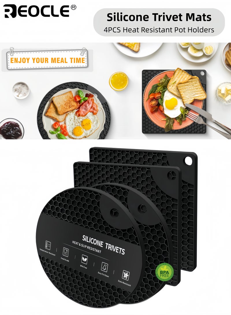 REOCLE 4PCS Silicone Trivet Set with Heat Resistant and Non-Slip Design Multipurpose Hot Pads with Food Grade Material for Kitchen Countertop Protection - Image 1