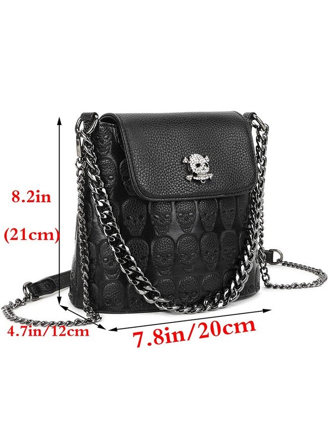 FiveloveTwo Handbags for Women Punk Ladies Purses PU Leather Satchel Skull Shoulder Tote Bag Black - Image 1