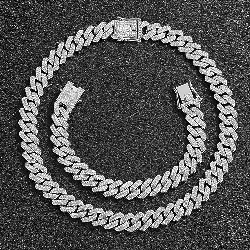 Jacruces Mens Silver Cuban Link Chain for Women Chain Necklace Iced Out Chain Bling Necklace miami Cuban Link Bracelet Hip Hop Jewelry for Men and Women 18 inch - Image 2
