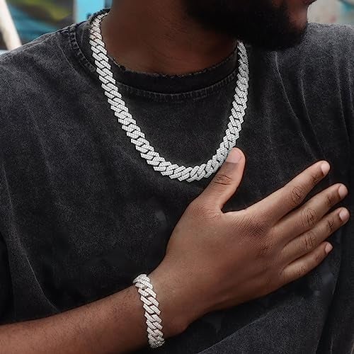 Jacruces Mens Silver Cuban Link Chain for Women Chain Necklace Iced Out Chain Bling Necklace miami Cuban Link Bracelet Hip Hop Jewelry for Men and Women 18 inch - Image 5