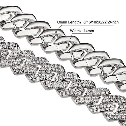 Jacruces Mens Silver Cuban Link Chain for Women Chain Necklace Iced Out Chain Bling Necklace miami Cuban Link Bracelet Hip Hop Jewelry for Men and Women 18 inch - Image 3