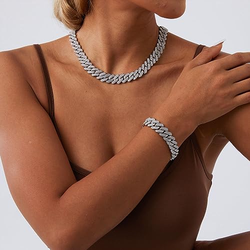 Jacruces Mens Silver Cuban Link Chain for Women Chain Necklace Iced Out Chain Bling Necklace miami Cuban Link Bracelet Hip Hop Jewelry for Men and Women 18 inch - Image 4