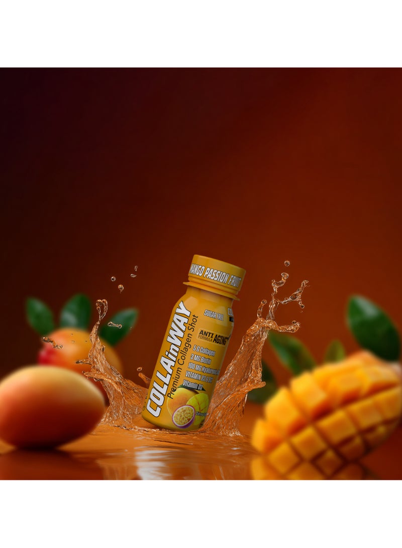 COLLAinWay Premium Collagen Shot Mango Passion Fruit – Sugar Free, Anti-Aging Drink with 6g Collagen, 8mg Biotin, Hyaluronic Acid, Vitamin D3, B6 & B12 – Beauty & Wellness Supplement – 77ml - Pack of 12  - Image 2