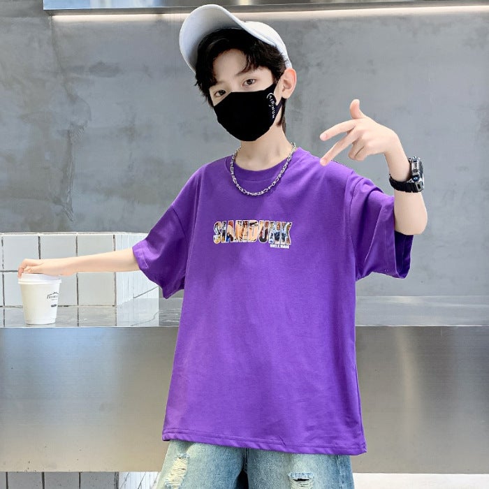 Children'S Clothing Boys' Short-Sleeved T-Shirt Summer Wear 2026 New Style For Older Children Summer Boys' Pure Cotton Top Trendy T-Shirt - Image 1