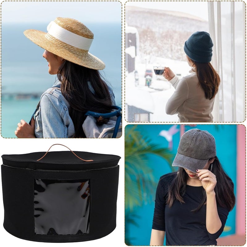 Garneck Collapsible Hat Box for Women with Lid round Travel Hat Storage Container 43x26cm Black Portable for Travel and Home - Image 3
