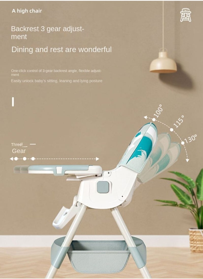 Kidilo Kidillo 6-Position Foldable High Chair for Newborn Feeding, Removable and Adjustable Double Meal Tray, Reclining Design with Premium Wheels, beige  - Image 2