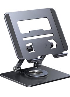 Portable Aluminum Foldable Stand with 360° Rotating Base, Height Adjustable, Compatible with iPad Pro/Air/Mini, Suitable for Kindle & Foldable Phones, Ideal for Home and Office (Dark Gray)