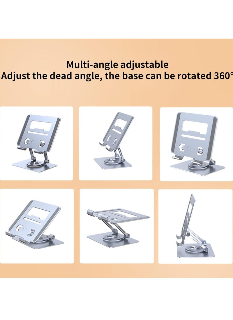 Generic - Portable Aluminum Foldable Stand with 360° Rotating Base, Height Adjustable, Compatible with iPad Pro/Air/Mini, Suitable for Kindle & Foldable Phones, Ideal for Home and Office (Dark Gray) - Image 1