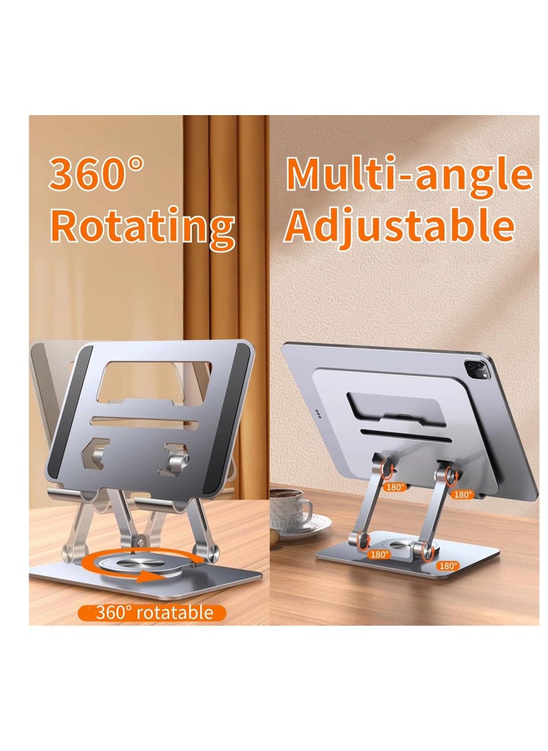 Generic - Portable Aluminum Foldable Stand with 360° Rotating Base, Height Adjustable, Compatible with iPad Pro/Air/Mini, Suitable for Kindle & Foldable Phones, Ideal for Home and Office (Dark Gray) - Image 1