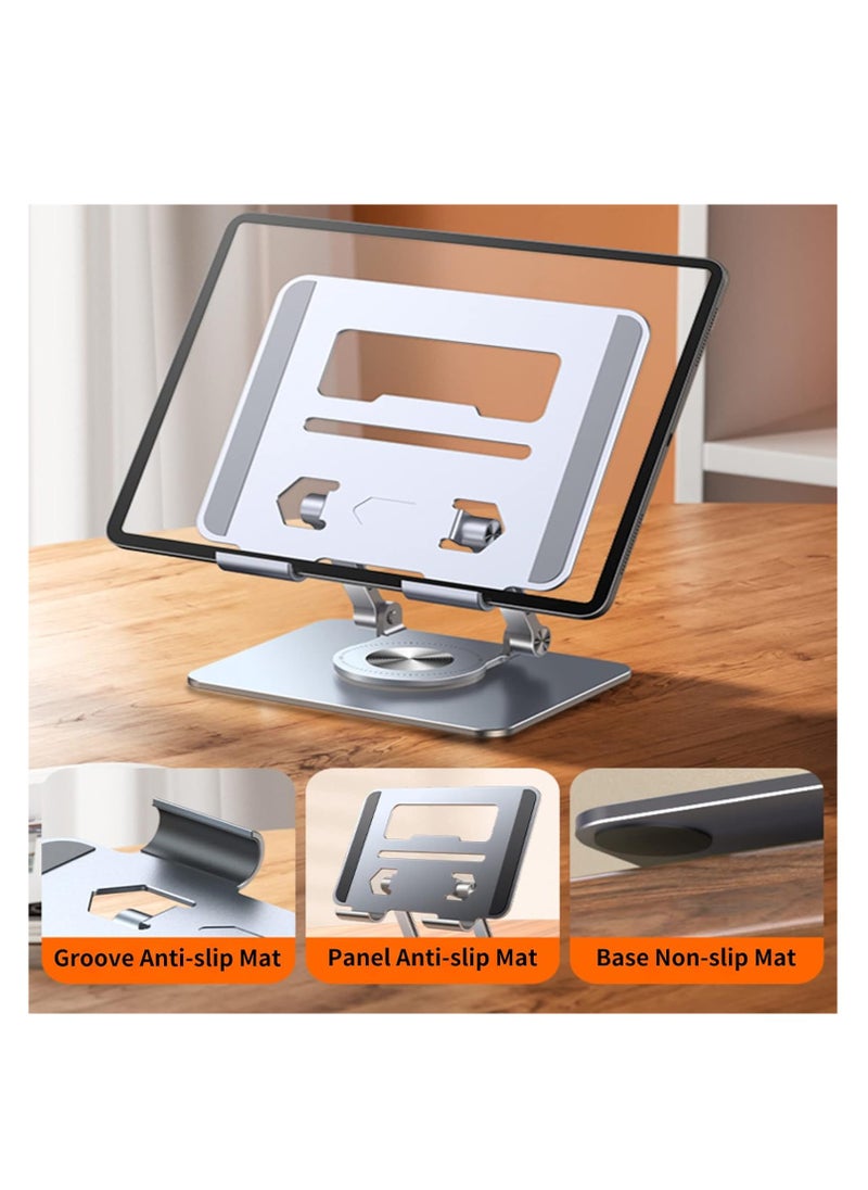 Generic - Portable Aluminum Foldable Stand with 360° Rotating Base, Height Adjustable, Compatible with iPad Pro/Air/Mini, Suitable for Kindle & Foldable Phones, Ideal for Home and Office (Dark Gray) - Image 1