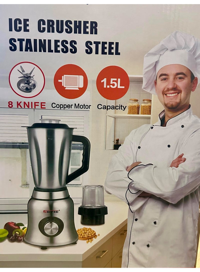2 in-1 Blender with 1.5L Stainless Steel jug, and Coffee Grinder, Stainless Steel Body and Base, Multi-Speed 1800w copper motor, 8 knife crushing power  - Image 5