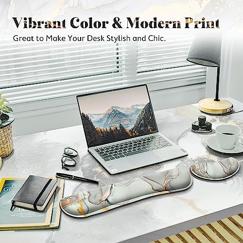 Gimars Upgrade Enlarge Gel Memory Foam Set Keyboard Wrist Rest Pad Mouse Wrist Cushion Support for OfficeCould Golden Computer Laptop MacCloud Golden - Image 3