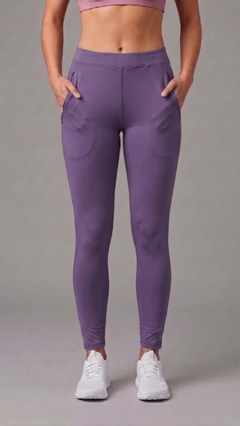Mehrang Stretchable High Rise Yoga Pants for Women & Gym Pants for Women Workout with Mesh Insert & Side Pockets (in, Alpha, XL, Lavender) - Image 5