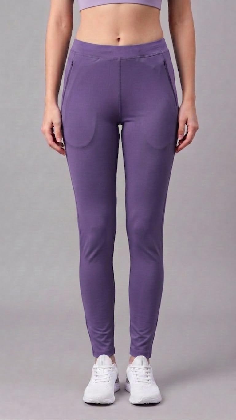 Mehrang Stretchable High Rise Yoga Pants for Women & Gym Pants for Women Workout with Mesh Insert & Side Pockets (in, Alpha, XL, Lavender) - Image 4