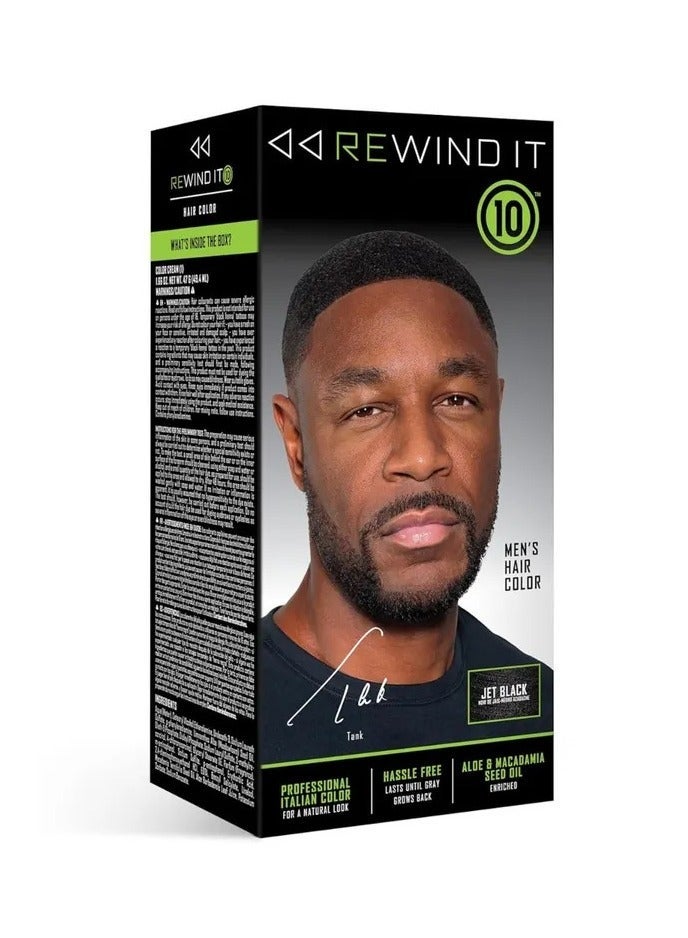 REWIND It 10 Menâ€™s Hair Color, Jet Black Ammonia Free Italian Formula with Aloe & Macadamia Seed Oil, Natural Looking Long Lasting Coverage - Image 1