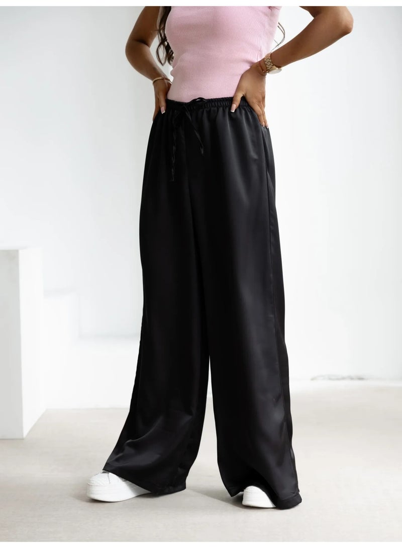 High Waist Flared Casual Trousers Black – Women’s Elastic Waist Pants with Pockets Comfortable & Stylish Fit - Image 2