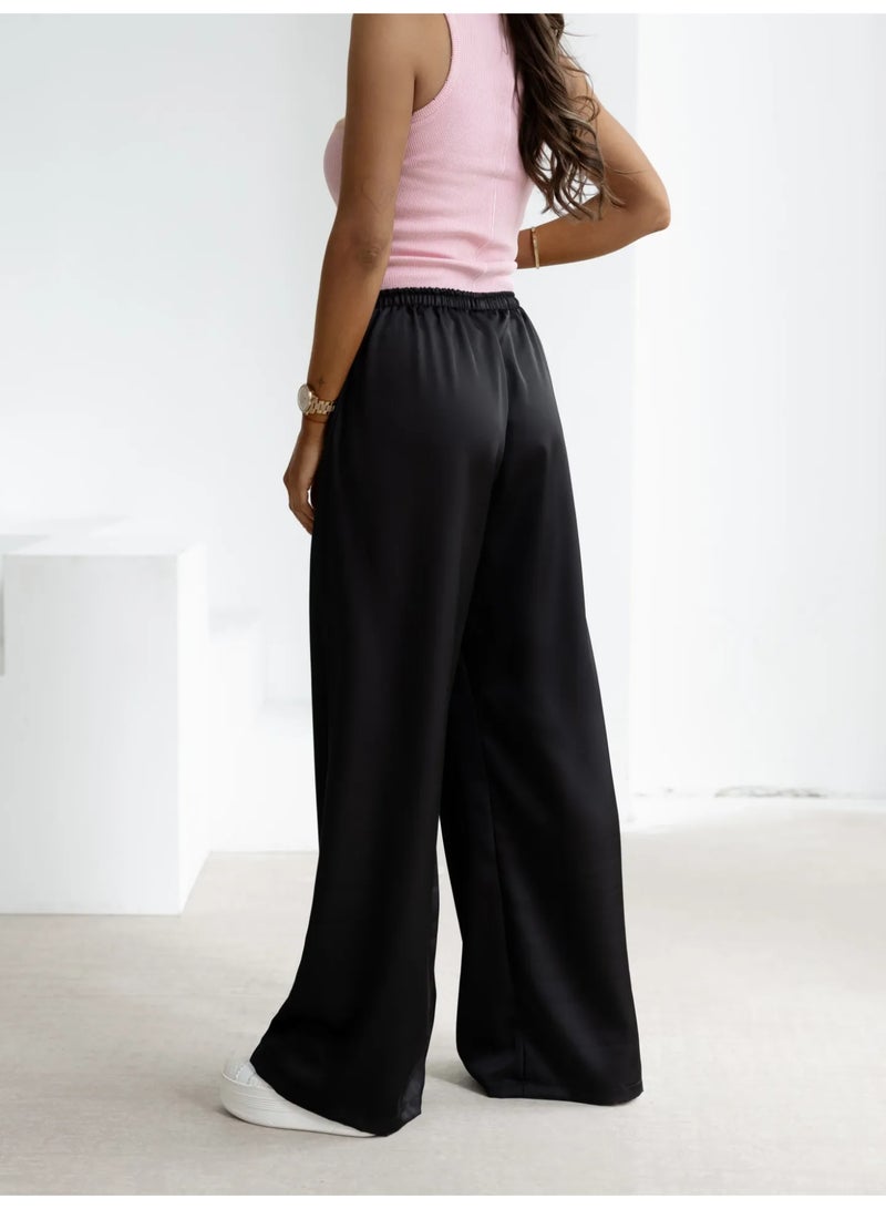 High Waist Flared Casual Trousers Black – Women’s Elastic Waist Pants with Pockets Comfortable & Stylish Fit - Image 4