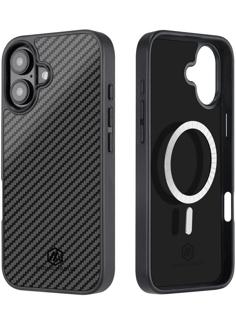 MONOCARBON Real 3K Carbon Fiber iPhone 16 PLUS Case Cover MagSafe Compatible Military Grade Scratch Resistant - Matte Black  - Image 1