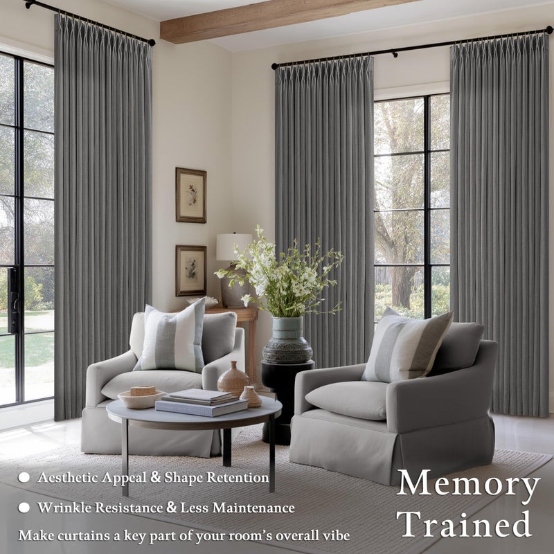 TWODRAPES Pinch Pleated Charcoal Grey Linen Curtains 84 Inches Long 2 Panels Set for Living Room Bedroom Dining Pinch Pleat Back Tab Light Filtering Farmhouse Neutral Dark Gray Window Curtain Drapes W50xL84 - Image 2