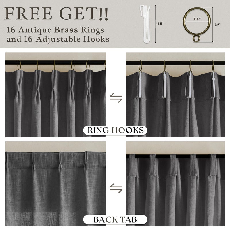 TWODRAPES Pinch Pleated Charcoal Grey Linen Curtains 84 Inches Long 2 Panels Set for Living Room Bedroom Dining Pinch Pleat Back Tab Light Filtering Farmhouse Neutral Dark Gray Window Curtain Drapes W50xL84 - Image 5