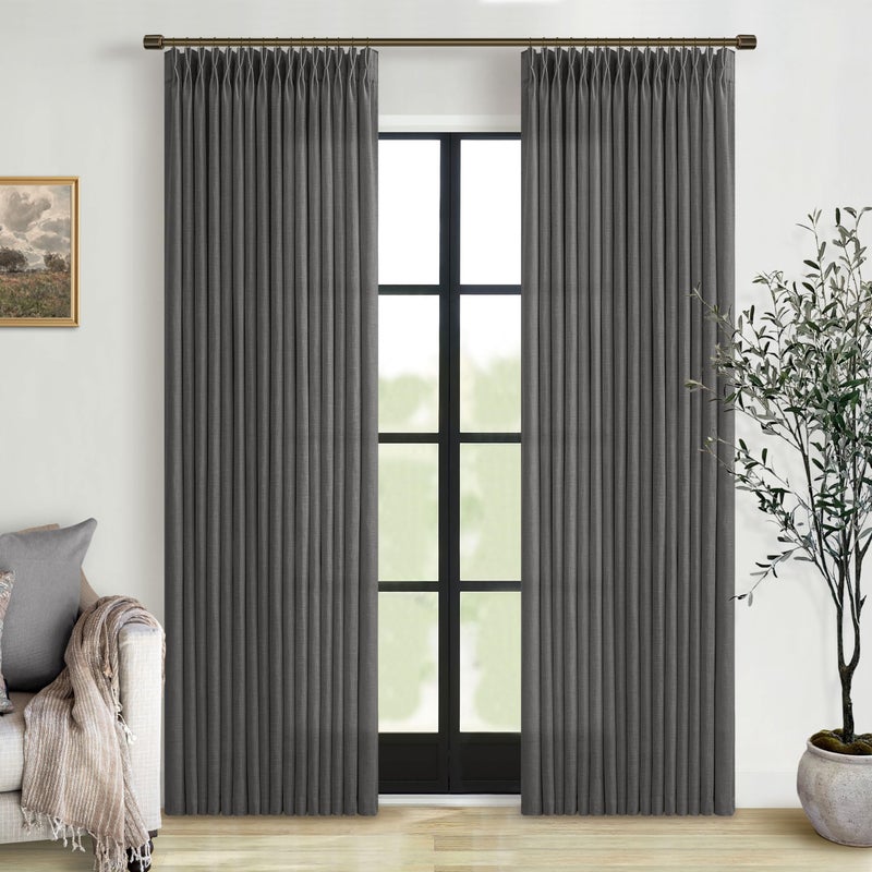 TWODRAPES Pinch Pleated Charcoal Grey Linen Curtains 84 Inches Long 2 Panels Set for Living Room Bedroom Dining Pinch Pleat Back Tab Light Filtering Farmhouse Neutral Dark Gray Window Curtain Drapes W50xL84 - Image 1