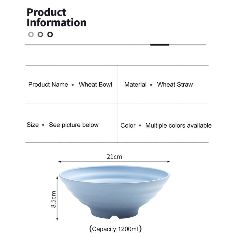 P-PLUS INTERNATIONAL Large Serving Bowls for Kitchen - Large Wheat Straw Big Breakfast Bowl for Ramen, Soup, Snack Soup Bowl Set Soup Bowls for Ramen, Pho, Udon (1200ml, Blue, Set of 2) - Image 2
