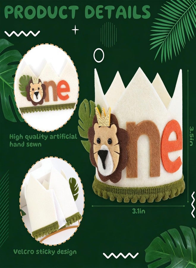 Aeenioy Birthday Hats for Kids, First Birthday Decoration for Baby Boy, Jungle-Themed Party Crown, Baby Crown for Girls 1 Year, Beige Lion Design 9cm Height 0.3cm Thickness - Image 2