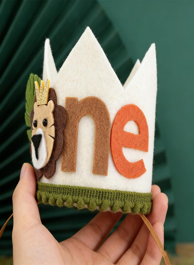 Aeenioy Birthday Hats for Kids, First Birthday Decoration for Baby Boy, Jungle-Themed Party Crown, Baby Crown for Girls 1 Year, Beige Lion Design 9cm Height 0.3cm Thickness - Image 3
