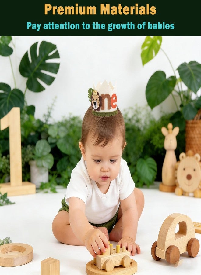 Aeenioy Birthday Hats for Kids, First Birthday Decoration for Baby Boy, Jungle-Themed Party Crown, Baby Crown for Girls 1 Year, Beige Lion Design 9cm Height 0.3cm Thickness - Image 5