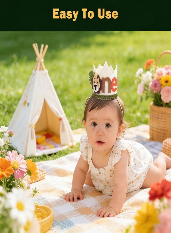 Aeenioy Birthday Hats for Kids, First Birthday Decoration for Baby Boy, Jungle-Themed Party Crown, Baby Crown for Girls 1 Year, Beige Lion Design 9cm Height 0.3cm Thickness - Image 4