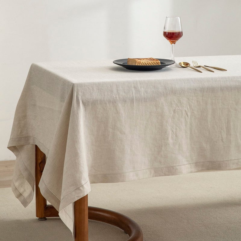 EVERLY Pure Linen Hemstitch Tablecloth,100% Stonewashed French Linen tablecloths for Kitchen Dining Rectangle Tables,60x120Inch Machine Washable Christmas Thanksgiving Organic Tablecloth-Natural Linen - Image 5