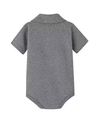Teach Leanbh Baby Boys Pure Color Cotton Short Long Sleeve Polo Bodysuit 3-24 Months (Grey, 18 Months) - Image 2