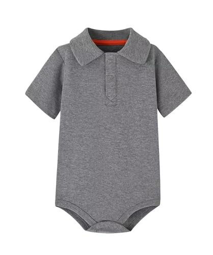 Teach Leanbh Baby Boys Pure Color Cotton Short Long Sleeve Polo Bodysuit 3-24 Months (Grey, 18 Months) - Image 1