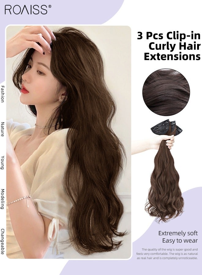 roaiss 3Pcs Clip in Curly Hair Extensions, Invisible Adjustable Long Curly Synthetic Heat Resistant Hairpieces for Women Girls, Light Brown, 50cm - Image 1