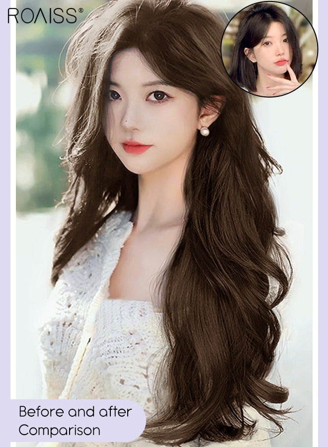 roaiss 3Pcs Clip in Curly Hair Extensions, Invisible Adjustable Long Curly Synthetic Heat Resistant Hairpieces for Women Girls, Light Brown, 50cm - Image 2