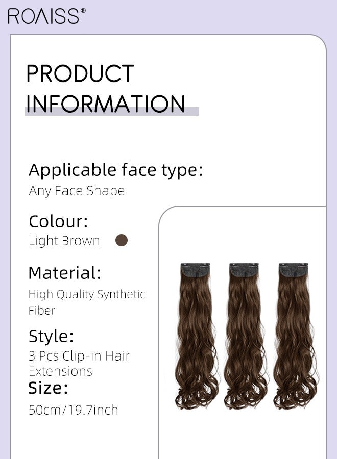 roaiss 3Pcs Clip in Curly Hair Extensions, Invisible Adjustable Long Curly Synthetic Heat Resistant Hairpieces for Women Girls, Light Brown, 50cm - Image 3