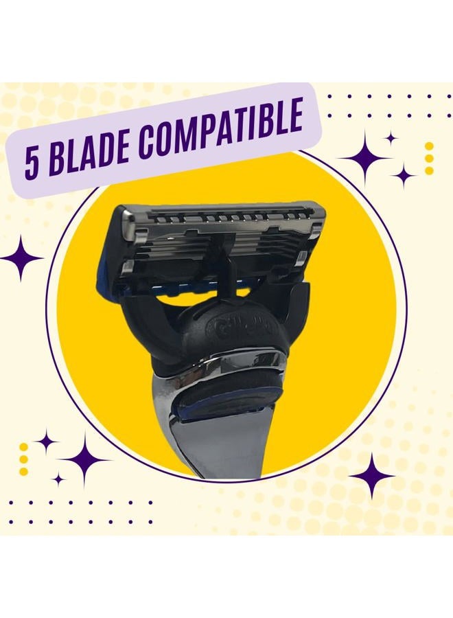 G.B.S Men's - 5 Blade Compatible Shaving Razor Textured Handle 1 Razor Handle and 1 Cartridges | Razors for Men Sensitive Skin, 5 Blade Razor, Mens Razors for Shaving, Razor Blades for Men - Image 4