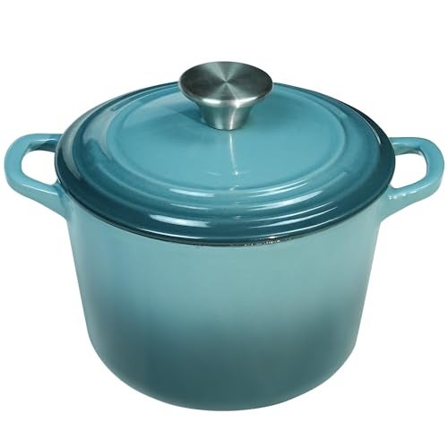 Flavehc Dutch Oven Pot with Lid 28 qt Cast Iron Dutch Oven for Bread Baking Slateblue Enameled Cast Iron Rice Pot with Handels