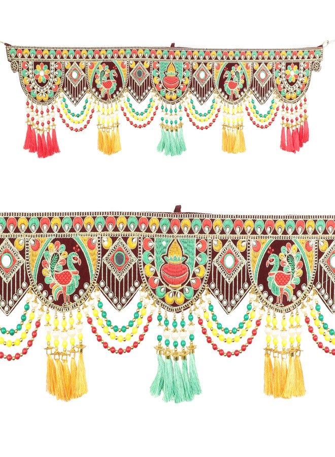 Aditri Creation Handcrafted Peacock Toran Hanging is made of Colourful Thread Tassel with Moti Bead Set Door Hanging Bandanwar Home Decor Entrance for Traditional Festival New year Decorations Gifts (Size:-36"X9") - Image 1