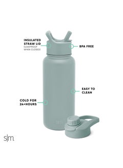 Simple Modern Simple Modern Water Bottle with Straw and Chug Lid Vacuum Insulated Stainless Steel Metal Thermos | Reusable Leak Proof BPA-Free Flask for Sports Gym | Summit Collection | 32oz, Sea Glass Sage  - Image 2