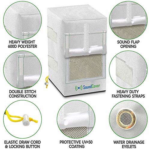SoundCover غطاء مكبرات صوت خارجي مقاوم للماء 600D باللون الأبيض - يناسب مكبرات الصوت المثبتة على حامل C - يناسب Yamaha NS-AW150 و Polk Audio Atrium 5 (الأبعاد القصوى: الارتفاع 12.8" × العرض 7.9" × العمق 8.9") - Image 3