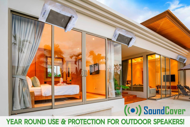 SoundCover غطاء مكبرات صوت خارجي مقاوم للماء 600D باللون الأبيض - يناسب مكبرات الصوت المثبتة على حامل C - يناسب Yamaha NS-AW150 و Polk Audio Atrium 5 (الأبعاد القصوى: الارتفاع 12.8" × العرض 7.9" × العمق 8.9") - Image 5