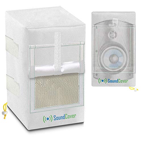 SoundCover غطاء مكبرات صوت خارجي مقاوم للماء 600D باللون الأبيض - يناسب مكبرات الصوت المثبتة على حامل C - يناسب Yamaha NS-AW150 و Polk Audio Atrium 5 (الأبعاد القصوى: الارتفاع 12.8" × العرض 7.9" × العمق 8.9") - Image 1