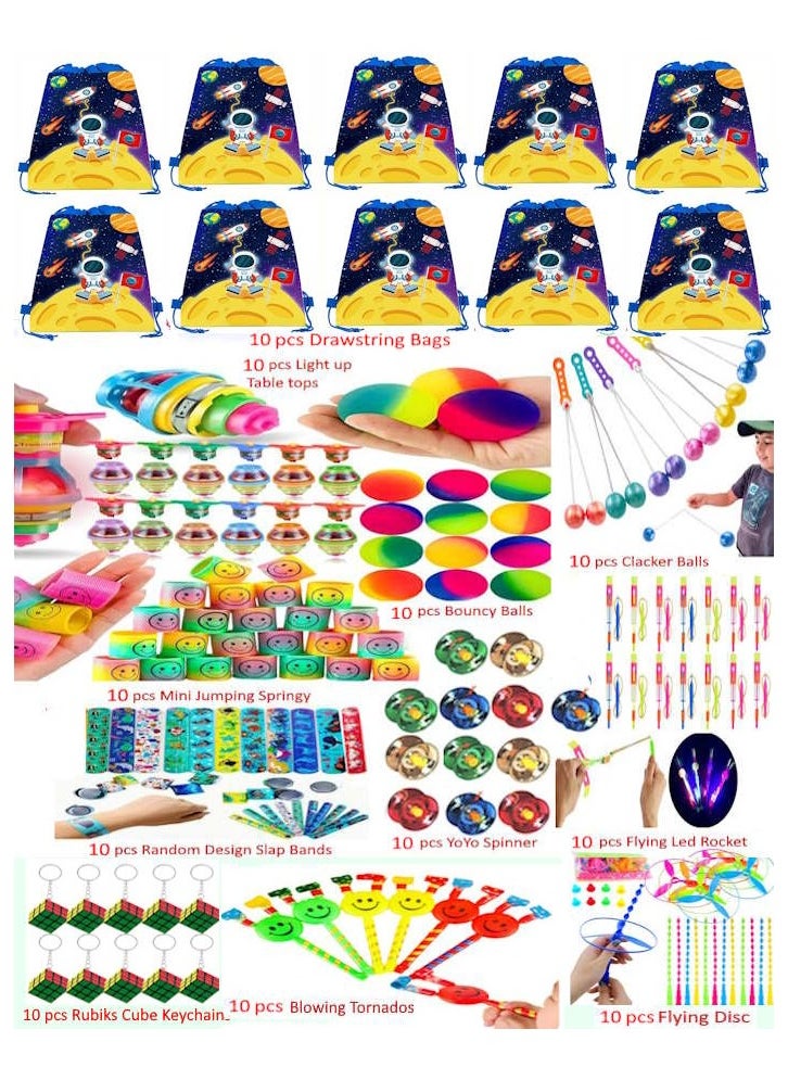 JOLLITY LLC 110 PCS Party Favors for Kids Astronaut Drawstring Goody Bags with Bulk Toys for Classroom Rewards Carnival Prizes Birthday Party Pinata Stuffers Goodie Bag Filler Treasure Box Return gifts for Boys and Girls  - Image 1